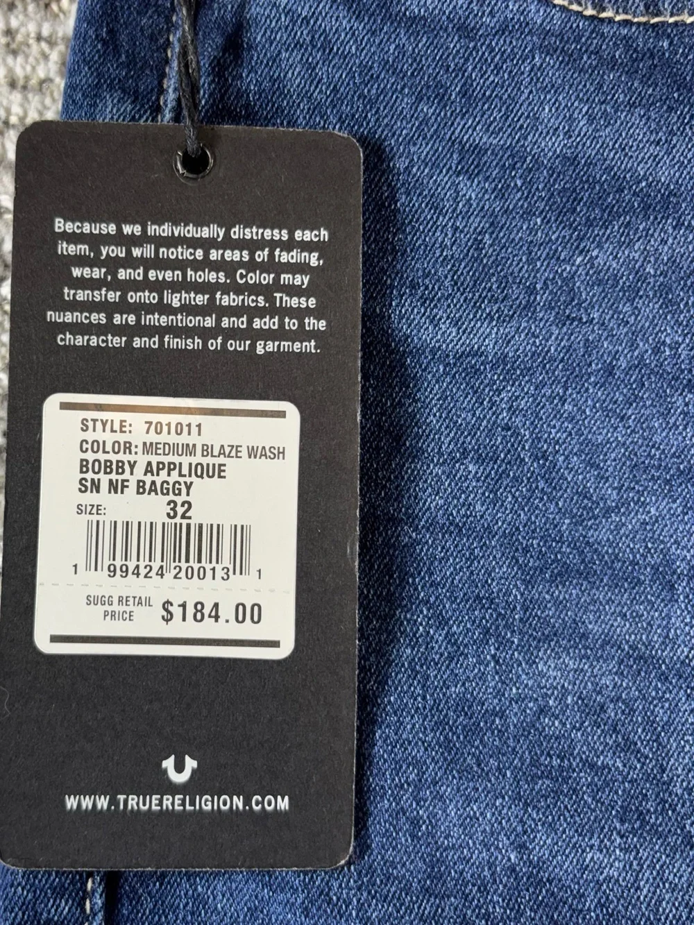 NWT True Religion Men’s 32/32 Medium Blaze Wash Bobby Relaxed Baggy Jeans